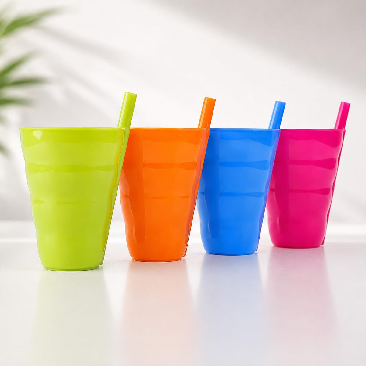 Basicwise Set of 4 Reusable 10 oz Plastic Cups with Built In - Basicwise Official Imagery - 5
