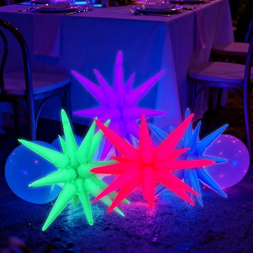 7Set 7Colors UV Neon Balloons Kit,Neon Foil Explosion Star - Product Imagery