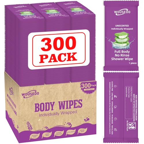 300 Pack Body Wipes Individually Wrapped Shower Wipes for - WOUSEDO Official Imagery - 1