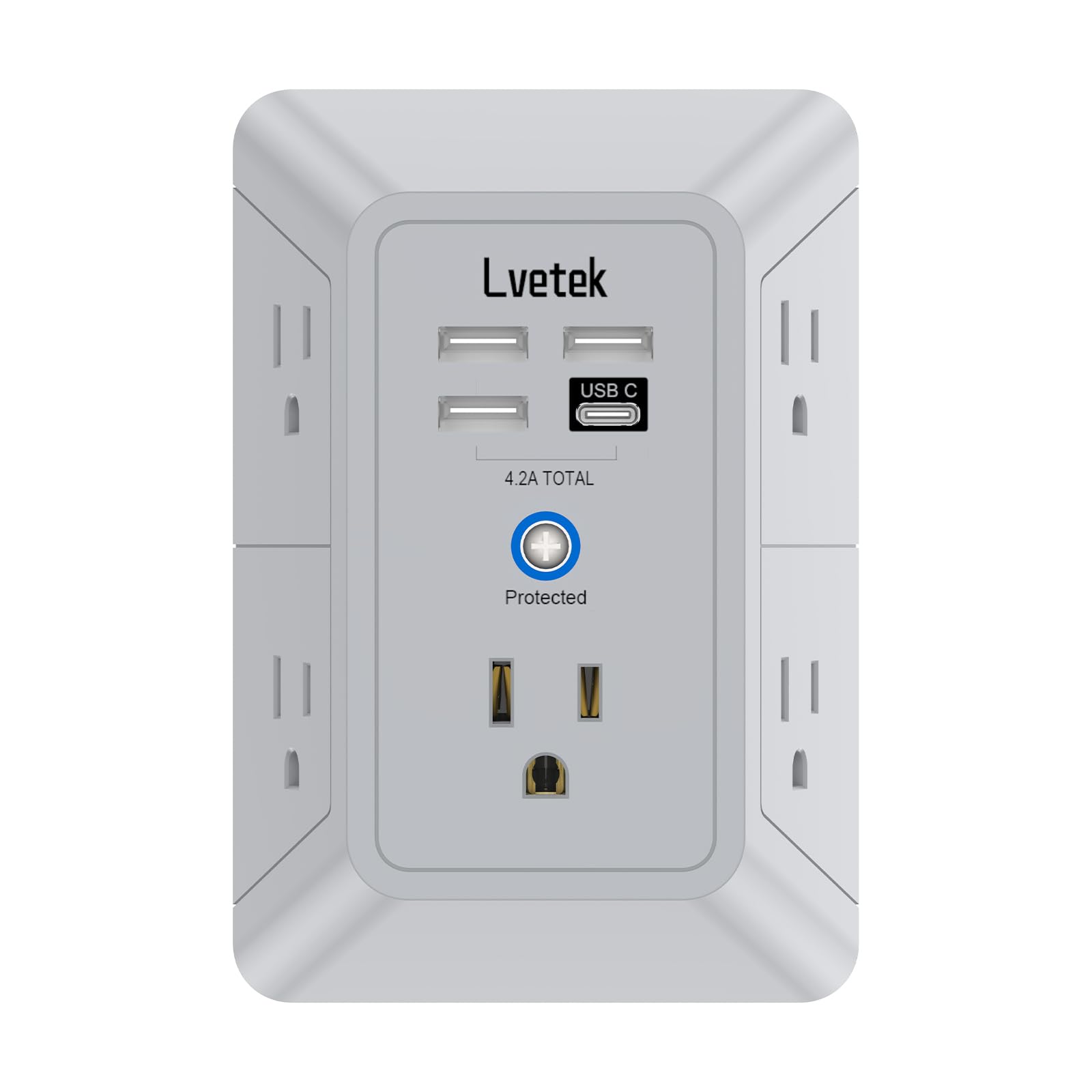 Lvetek 5 Outlet Extender Multi Plug Wall Outlets with 4 USB Charg by Lvetek - Angle View 9