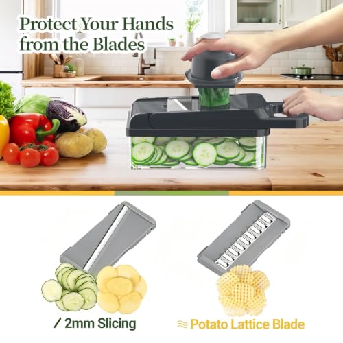 12-in-1 Vegetable Chopper 7 Blades, Veggie Cutter with Handle, - Product Imagery