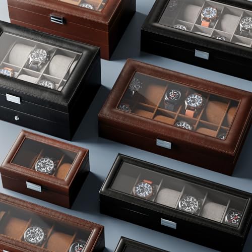 ProCase Watch Box, 3 Slot Mens Watch Display Case, Espresso - Product Imagery