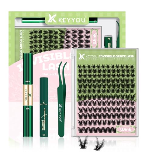 KEYYOU Wink Lash Clusters Kit, Invisible Band with Waterproof at - Product Imagery