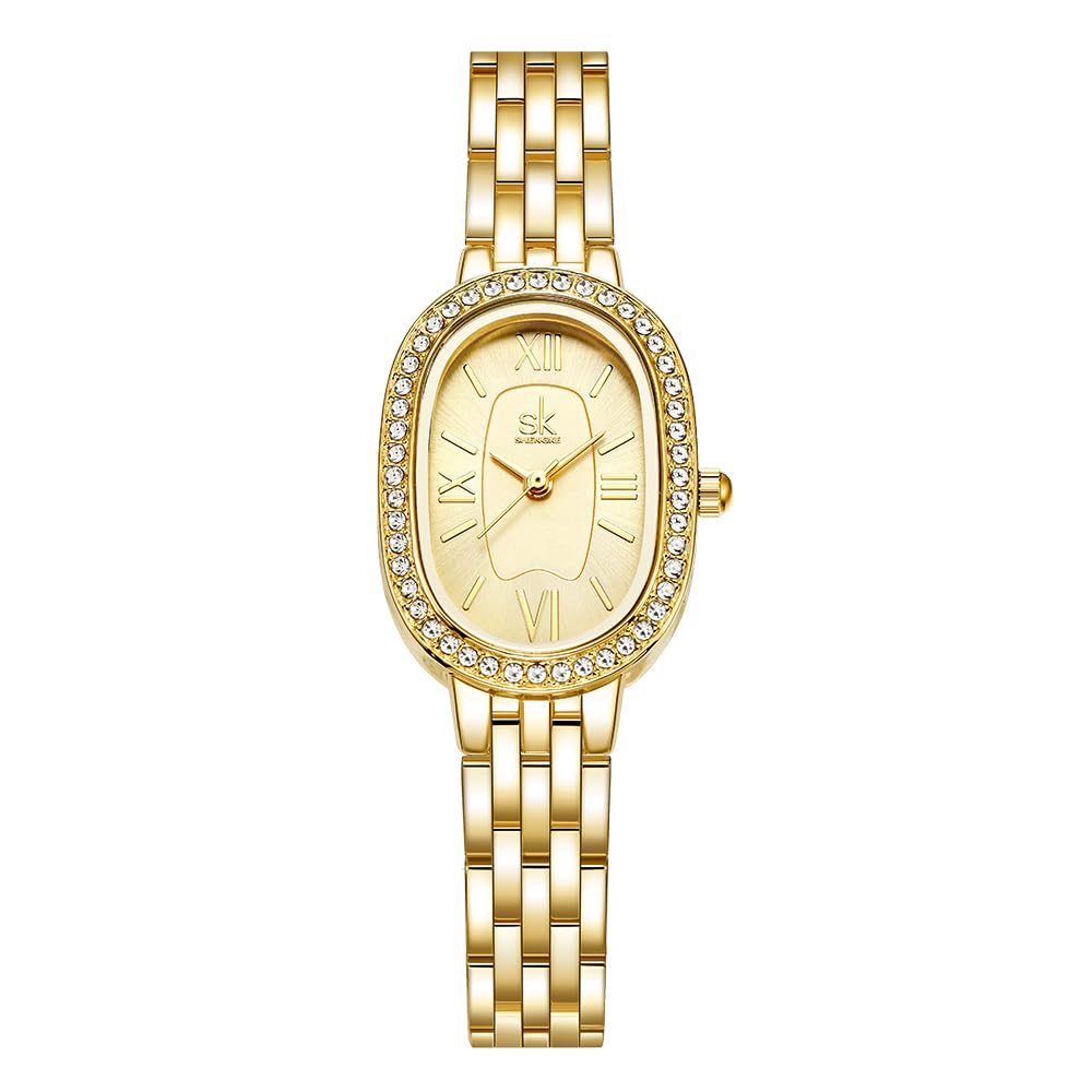 SHENGKE Women’s Oval Crystal-Accented Alloy Steel Watch - Product Imagery
