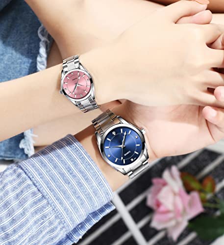 Couple Watches Men and Women Stainless Steel Watch his and Hers - Product Imagery