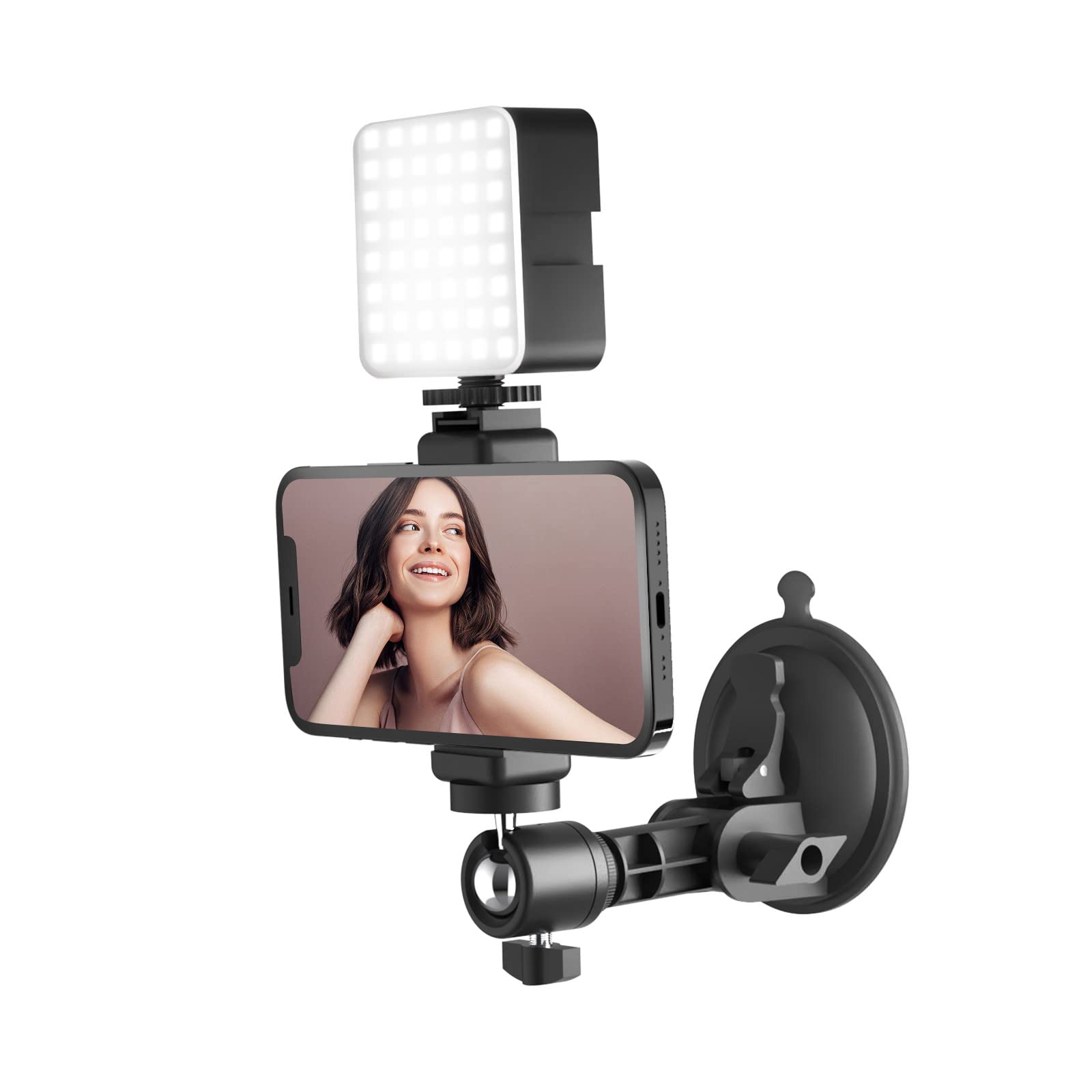 Suction Cup Mirror Phone Holder with Light, Travel Wall Phone - Product Imagery