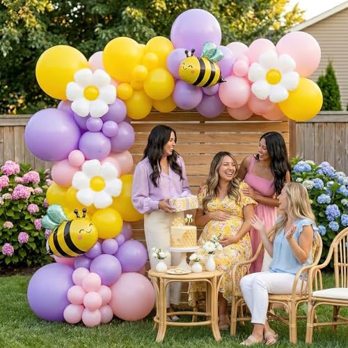 Bee Balloon Garland Arch Kit 129Pcs Pink Purple Yellow Balloons - Product Imagery