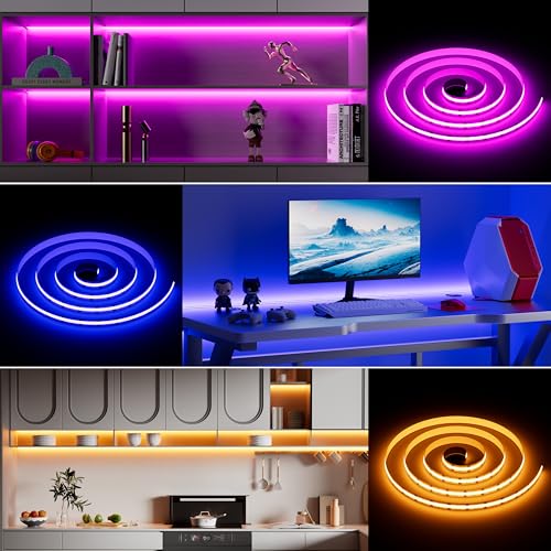 MIWISE RGB COB LED Strip Light 20ft/6.1m,Color Changing Dimmable - Product Imagery
