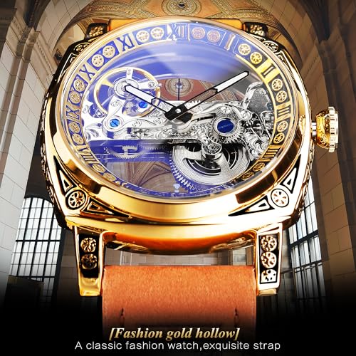 FORSINING Men's Luxury Square Carving Mechanical Watch, Retro - Product Imagery