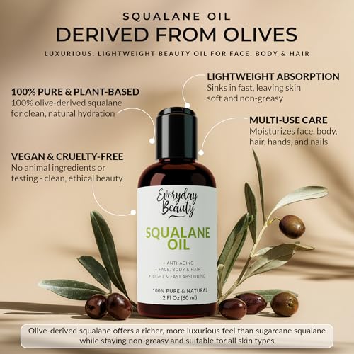 Squalane Oil - 100% Pure & Natural Plant Derived Facial Oil 2 Fl - Product Imagery