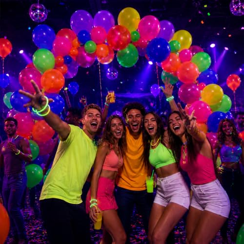 100 Pcs UV Neon Balloons, Neon Glow Party Balloons UV BlackLight - Product Imagery