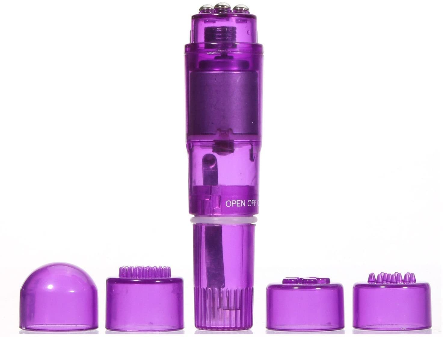 Small Mini Vibrating Massager Handheld Portable Tool for Women with 4 Heads Pocket Pen for Face Neck Head Back and Shoulder Pink Purple and Blue - Finever Official Product View 5