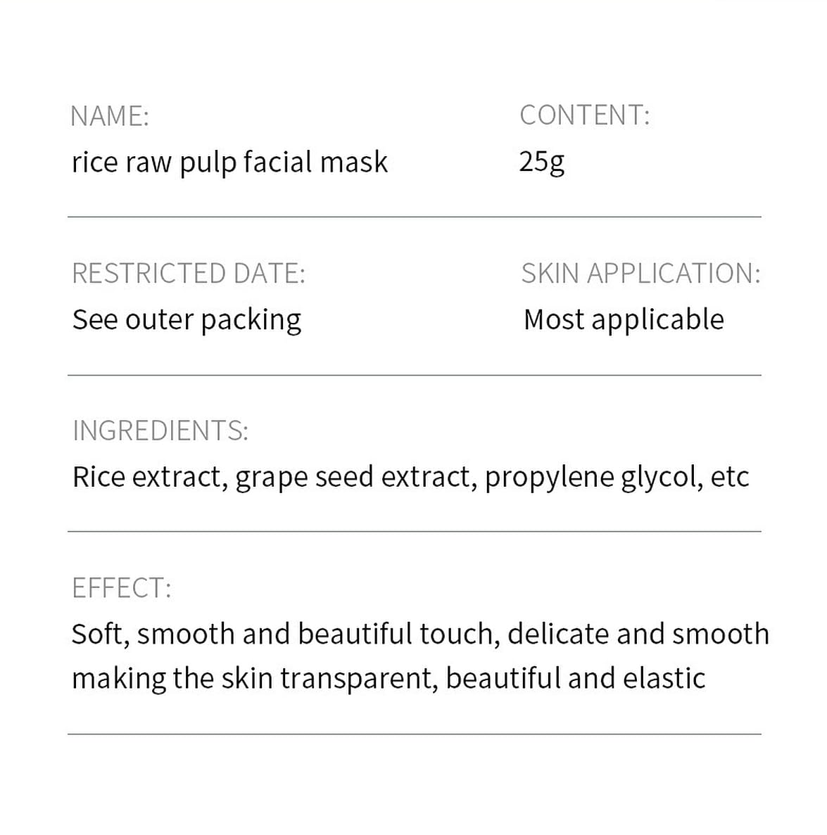 BIOAQUA Rice Raw Pulp Facial Mask Shrink Pores Moisturizing 4x25g - BIOAQUA