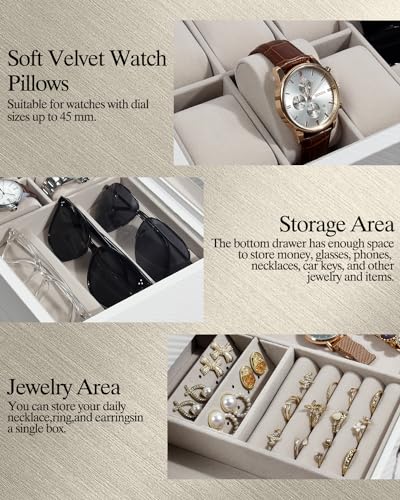 GUKA Watch box, 6 Slot Watch Case, 3 Slot Sunglass Organizer, - Product Imagery