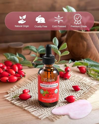 Yoken Organic Rosehip Seed Oil for Face, Skin & Hair, Cold - Product Imagery
