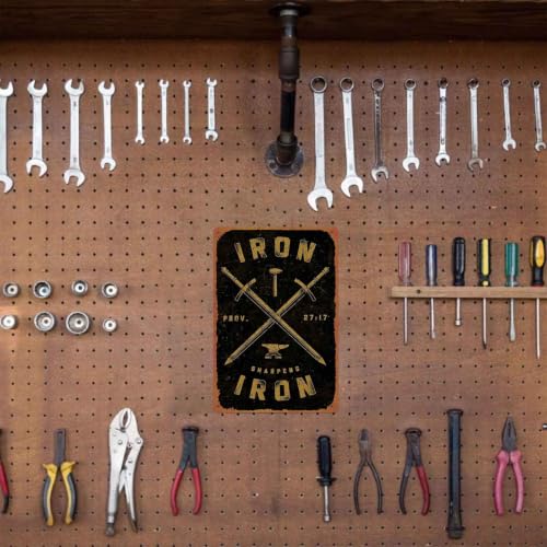 Iron Sharpens Iron Metal Wall Sign, 8x12 Inch Aluminum, Vintage - Product Imagery