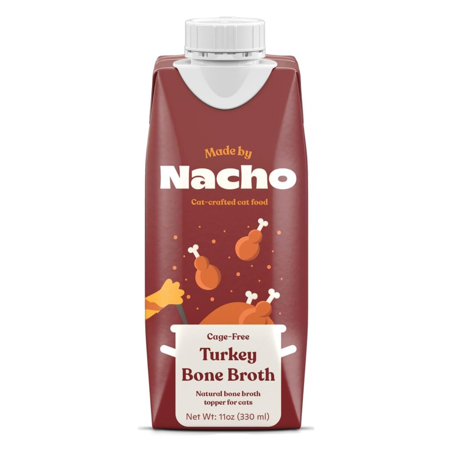 Made by Nacho Bone Broth Cat Food Topper in a bowl, designed to boost hydration and appeal to picky cats.