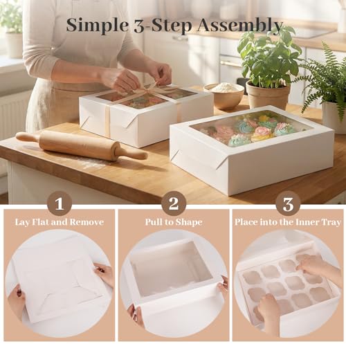 VGOODALL 12 Count Cupcake Boxes, 6 PCS Cupcake Container with - Product Imagery