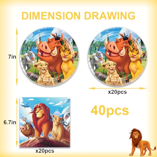 40Pcs Lion-Kings Party Supplies 20 plates, 20 napkins for the - Product Imagery