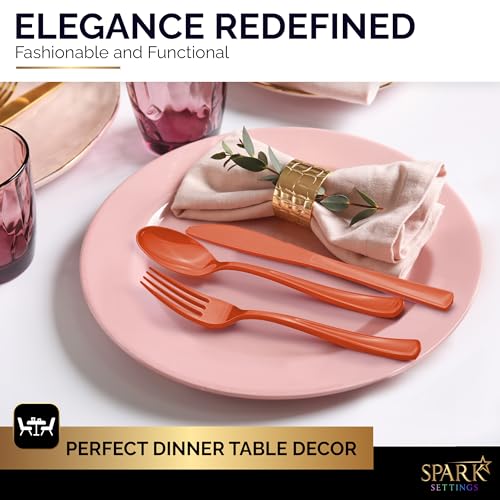 150 Pack Plastic Silverware Heavy Duty, Orange Disposable - Product Imagery