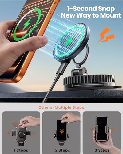 15W MagSafe Car Mount Charger, Vacuum Magnetic Phone Holders for - Product Imagery