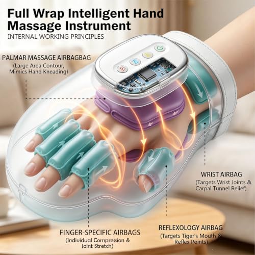 CARYOWN Cordless Hand Massager with Heat and Compression - Product Imagery