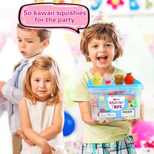 80 Pcs Party Favors for Kids 4-8, Kawaii Squishies Mochi Squishy - Product Imagery