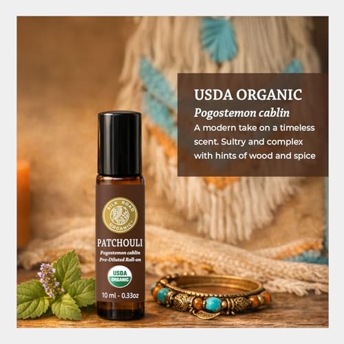Silk Road Organic Patchouli Essential Oil Sultry Roll On, USDA - Product Imagery