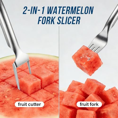 Watermelon Cutter Slicer,2-in-1 Stainless Steel Fruit Fork for - Product Imagery