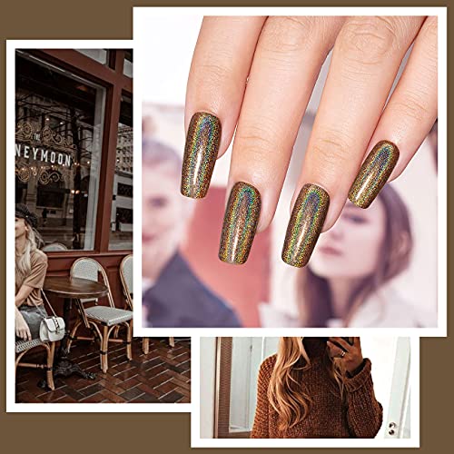 RARJSM Holographic Nail Polish Caramel Brown Gel Polish Mermaid - Product Imagery