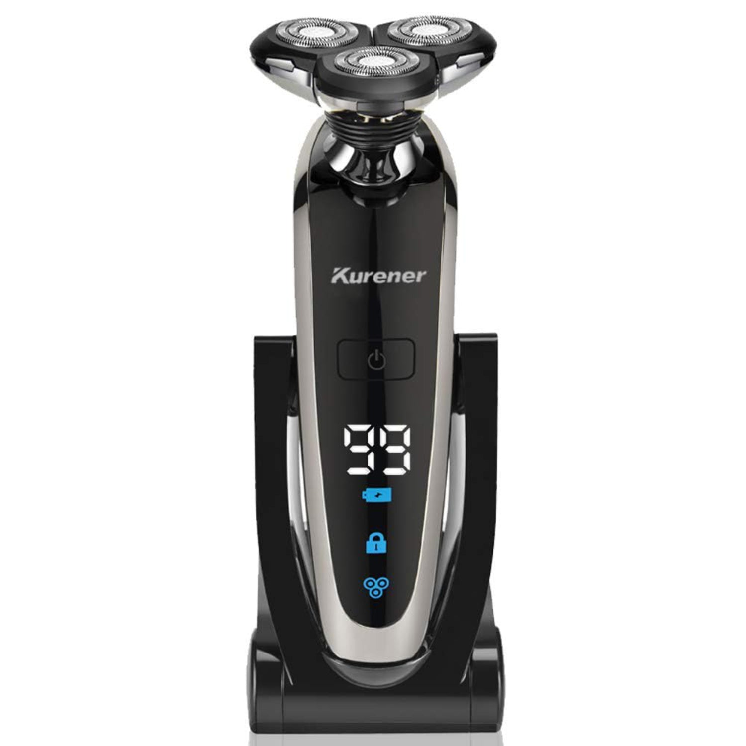 Kurener men's electric rechargeable waterproof rotary shaver with multiple blades for a close shave.