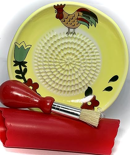 Premium Ceramic Garlic Grater Plate Set - Yellow Rooster - Product Imagery