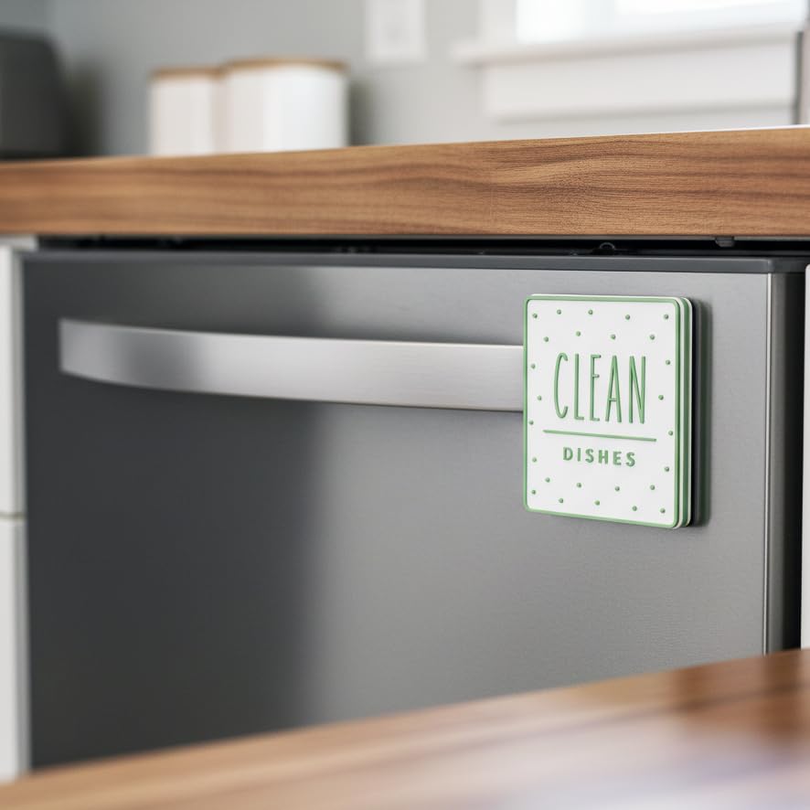 Clean Dirty Magnet for Dishwasher Sign, Dotted Kitchen Gadget, - Product Imagery
