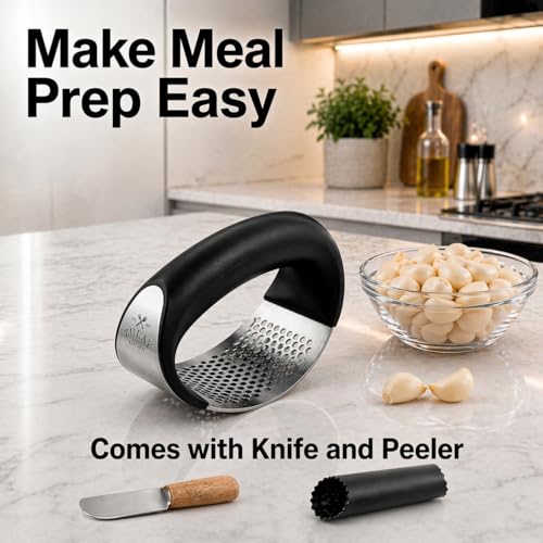 Zulay Kitchen Stainless Steel Garlic Press Rocker Set - Premium - Product Imagery
