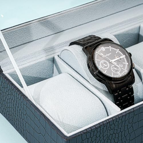 ProCase Watch Box, 3 Slot Mens Watch Display Case, CrocCobaltBlue - Product Imagery