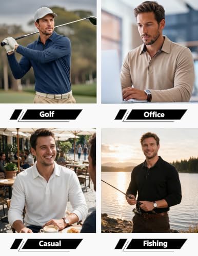 COOFANDY Men's Long Sleeve Polo Shirt Collared Performance Golf - Product Imagery