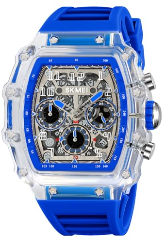 MASTOP Fashion Hollowed Men Watches Tonneau Transparent Silicone - Product Imagery