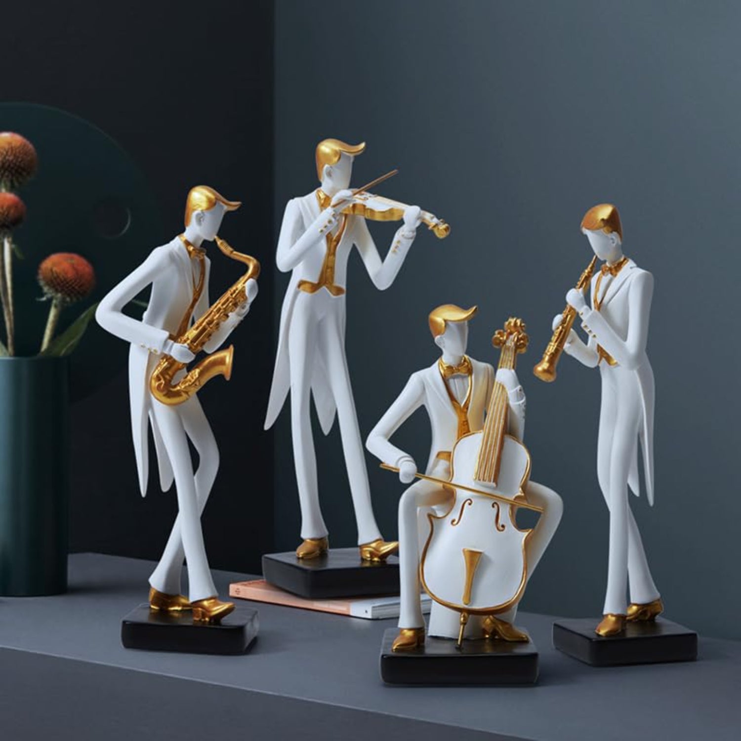 HAUCOZE musician figurine sculpture of a cellist playing the cello, part of the music decor statue collection.