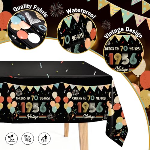 3Pcs Vintage 70th Birthday Tablecloths 1956 Cheers to 70 Years - Product Imagery