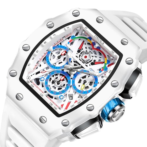 FANMIS Men's Tonneau Skeleton Watch Big Face Chronograph - Product Imagery