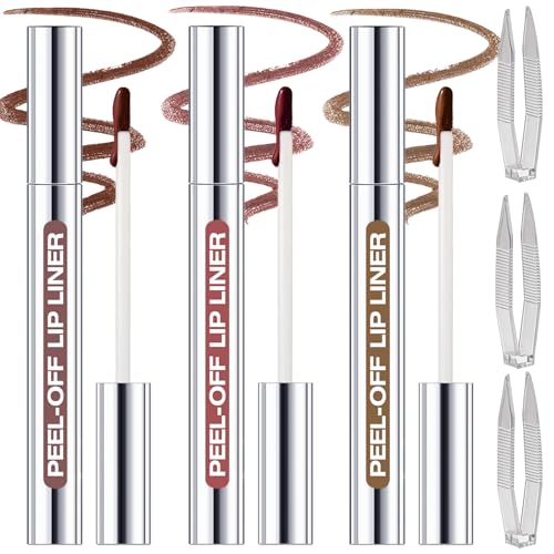 3 Colors Peel Off Lip Liner Stains with Tweezer for Women, #2,3,4