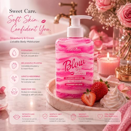HOT FLOWERS Blow Girl Lickable Body Moisturizer, Strawberry & - Product Imagery