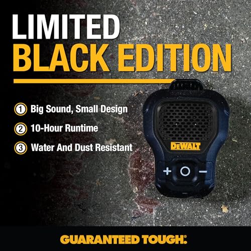 DEWALT Wearable Bluetooth Speaker [Onyx Edition - Black] Clip-On - Product Imagery