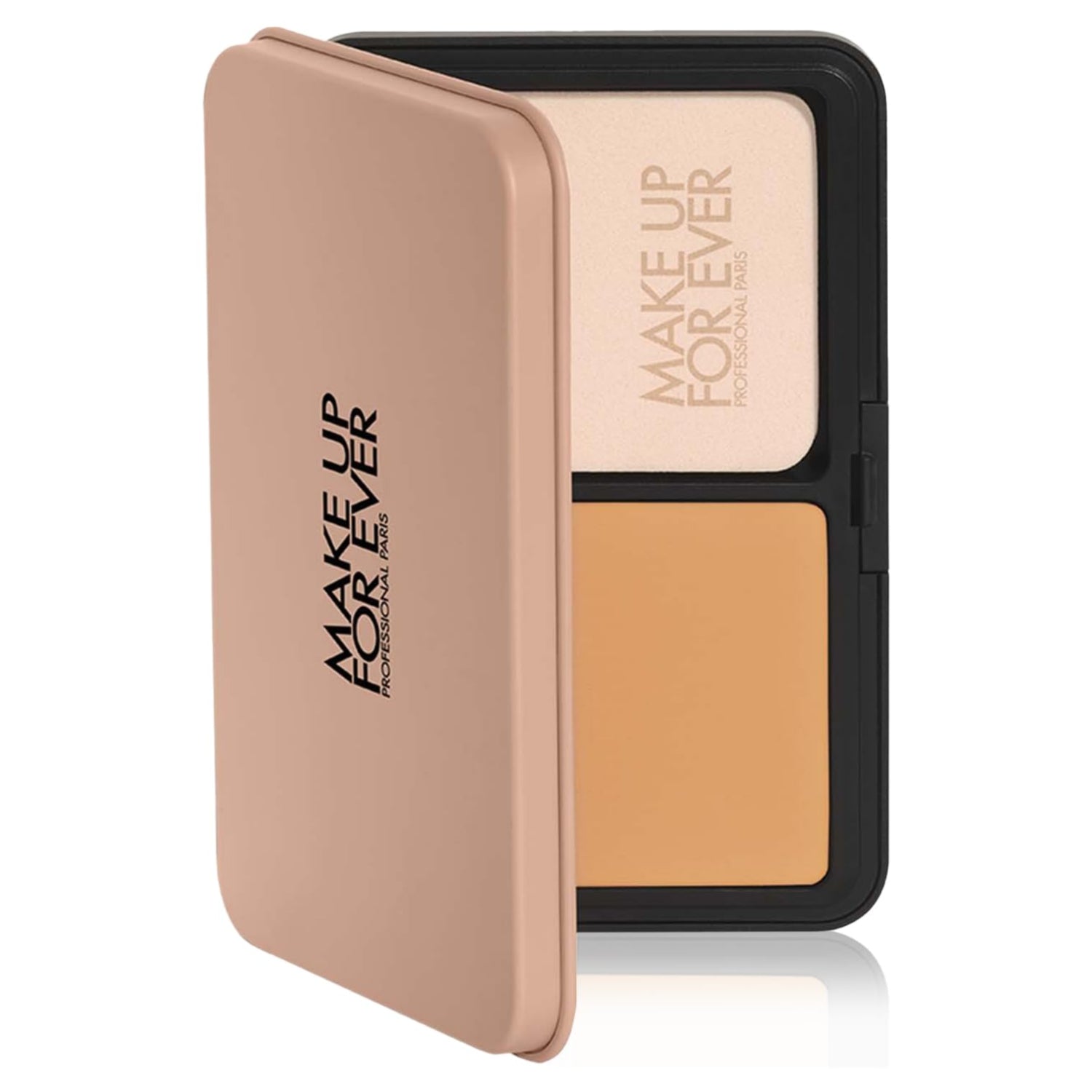 Make Up For Ever HD Skin Matte Powder Foundation in 2Y20 Warm Nude, close-up of compact with product name visible.