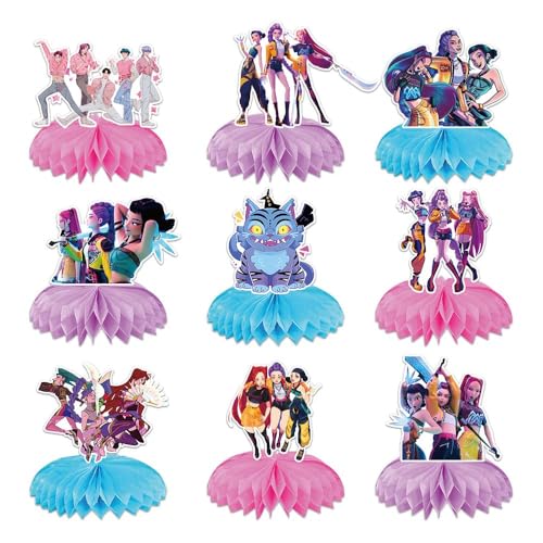 K Pop Demon Birthday Party Supplies , 9Pcs Honeycomb - Product Imagery