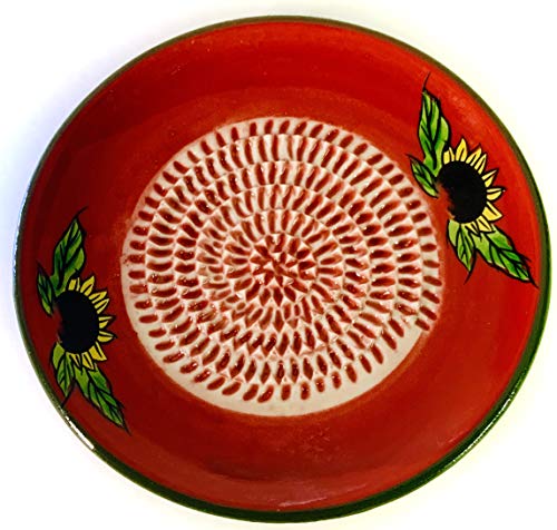 Premium Ceramic Garlic Grater Plate Set - Red Sunflower - Product Imagery