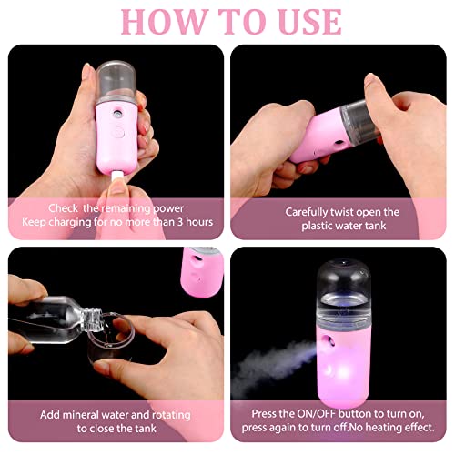 Honoson 2 Pack Nano Facial Mister for Lashes Sprayer,Pink - Product Imagery