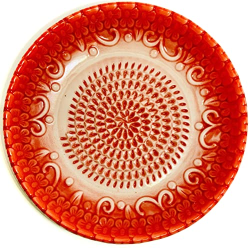 Premium Ceramic Garlic Grater Plate Set - Red Embossed - Product Imagery
