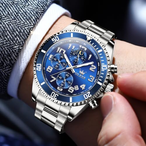 OLEVS Mens Stainless Steel Watch Fashion Luxury Big Face Analog - Product Imagery