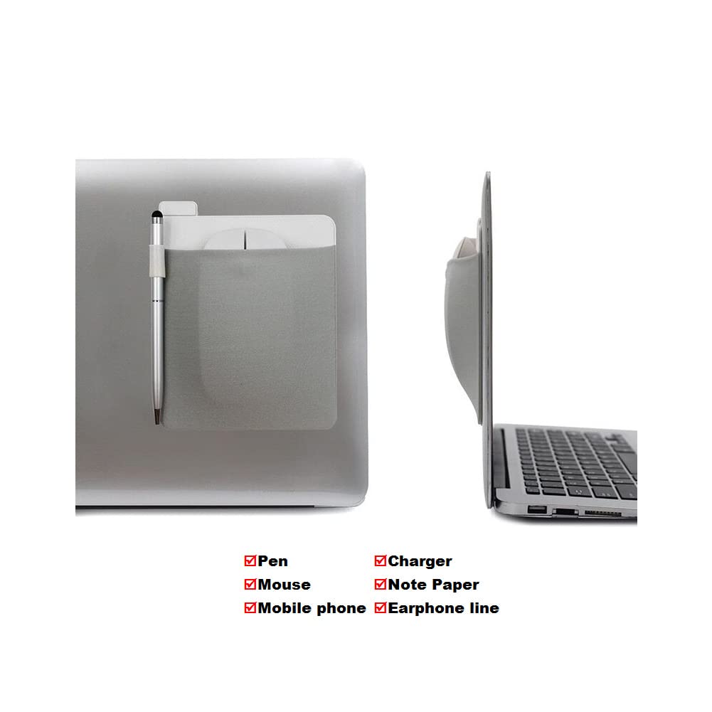 RIVEENY Pocket Pouch for Laptop with Reusable Adhesive,Pouch Holder for Computer Accessories,Self-Adhesive Mouse Headset Storage Bag for Portable External USB Cable,Apple Magic Mouse